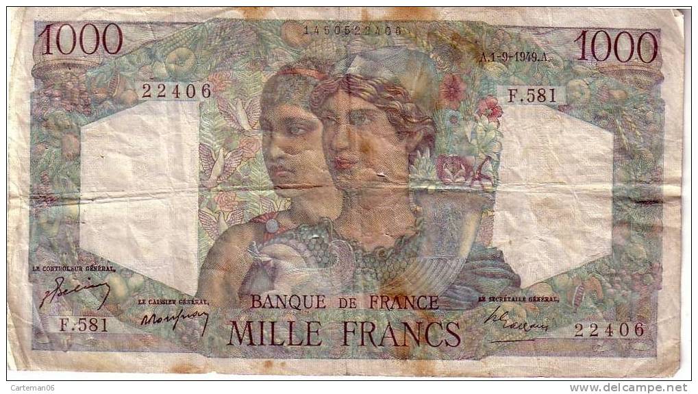 Billet De 1000 Francs "Minerve Et Hercule" 1-9-1949.A - 1 000 F 1945-1950 ''Minerve Et Hercule''