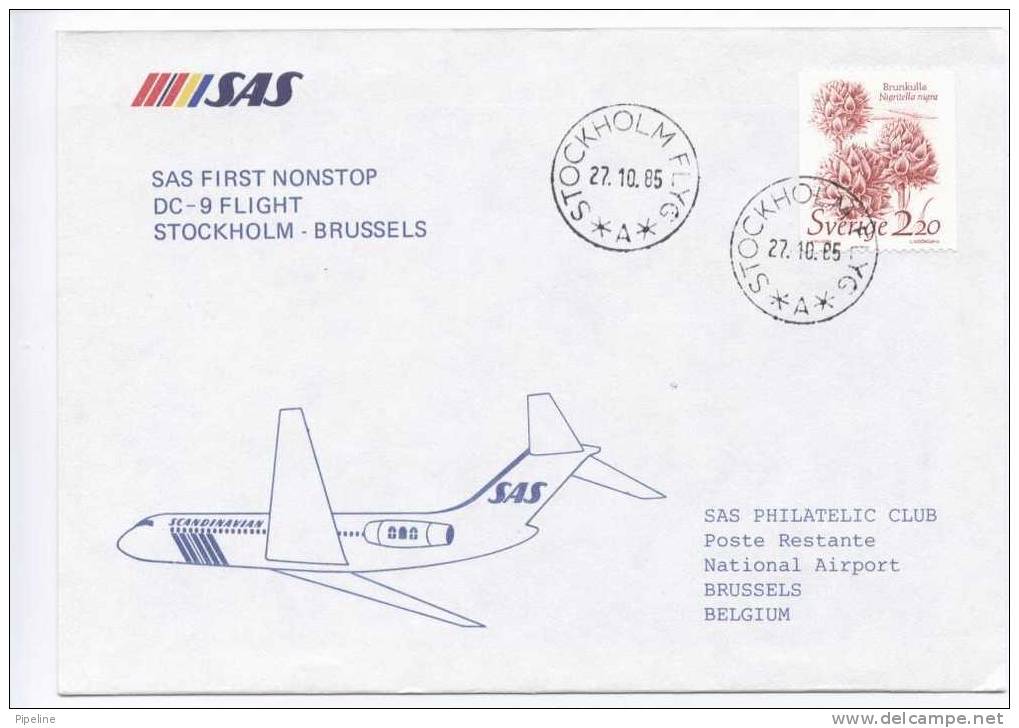 Sweden First SAS Flight DC-9 Stockholm -Brussels 27-10-1985 - Lettres & Documents