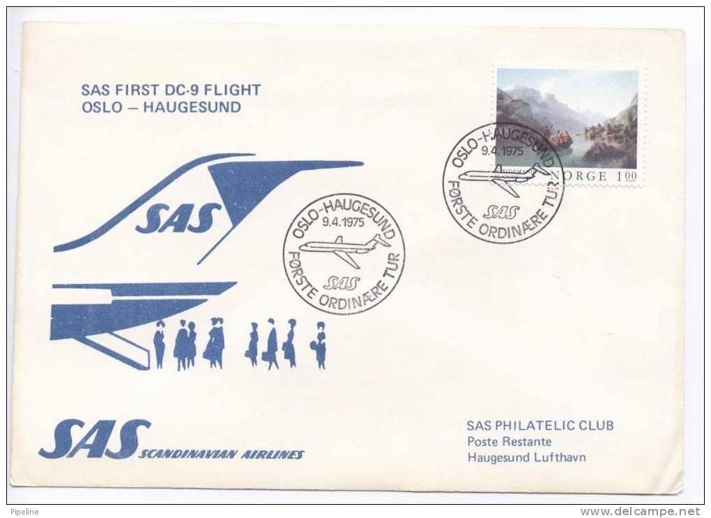 Norway First SAS Flight DC-9 Oslo - Haugesund 9-4-1975 - Storia Postale