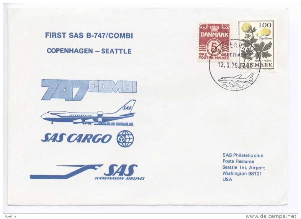 Denmark First SAS Flight B-747/Combi Copenhagen - Seattle12-3-1979 - Covers & Documents