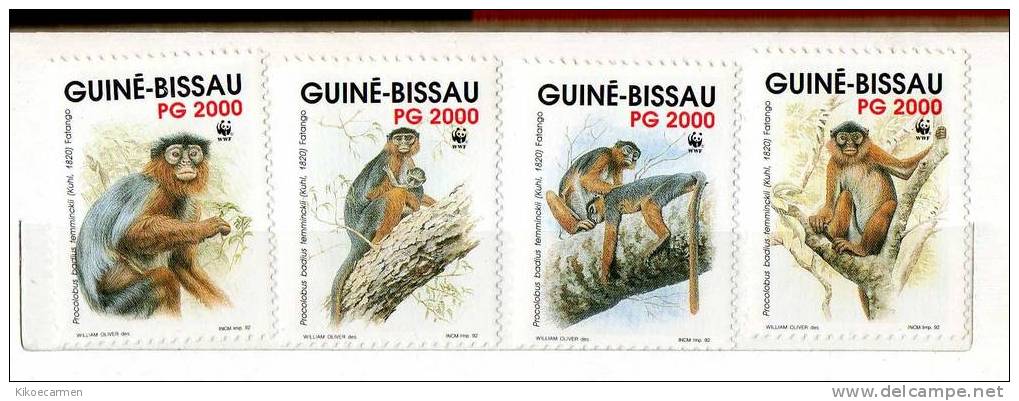 Guinea Bissau GUINE 1992 WWF SCIMMIE Fauna Animal Monkeys Monkey Complete Set 4v. ** - Monkeys