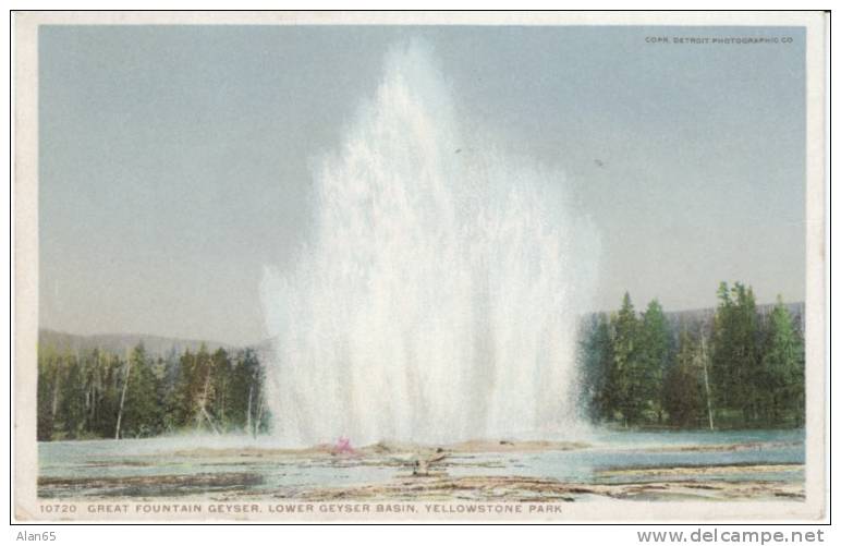 Great Fountain Geyser, Yellowstone Park USA, 'Phostint' Detroit Photographic Co. 1910 Vintage Postcard - USA National Parks