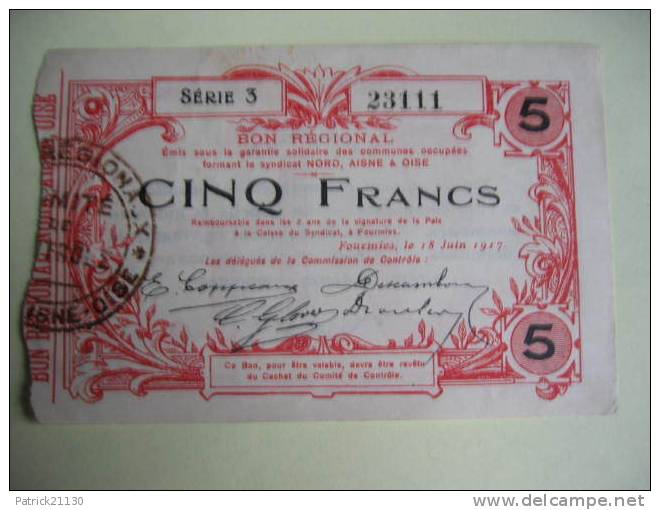 NORD AISNE OISE 5F 1917 SPL - Notgeld