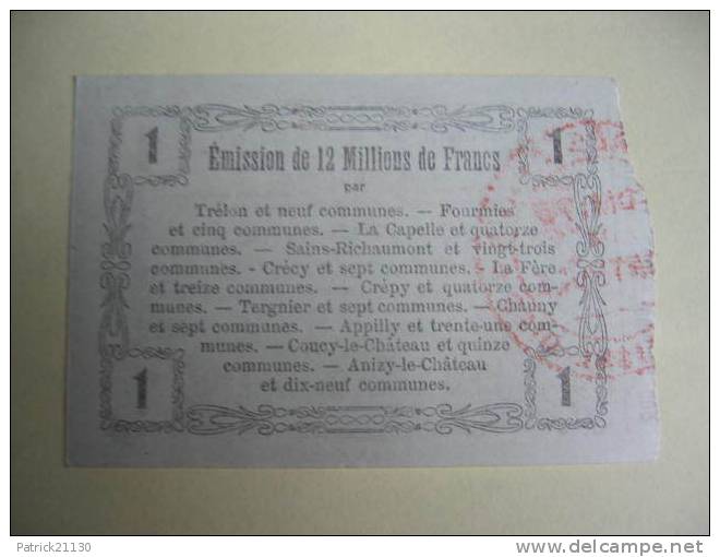 NORD AISNE OISE 1F 1916  NEUF - Notgeld