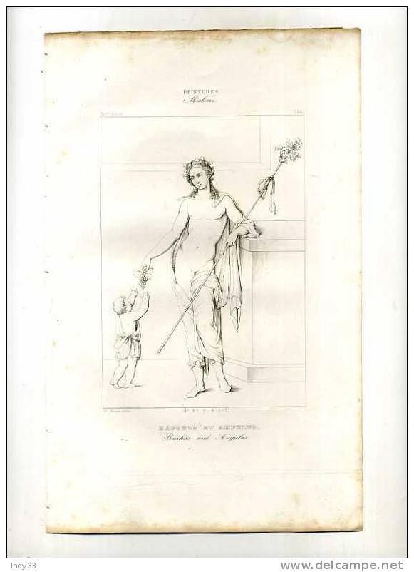 - BACCHUS ET AMPELUS (PEINTURE ROMAINE) . GRAVURE AU TRAIT DU XIXe S. - Estampes & Gravures