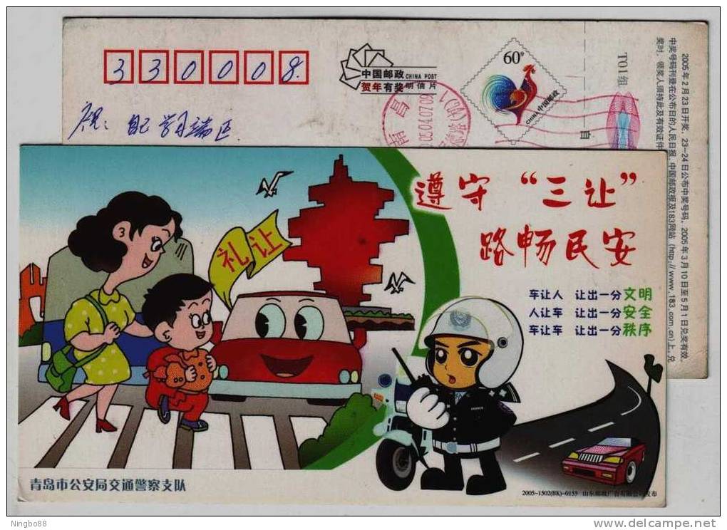Obey The Self-effacing,traffic Safety,motorcycle,motorbike,CN 05 Qingdao Traffic Police Advertising Pre-stamped Card - Motorbikes