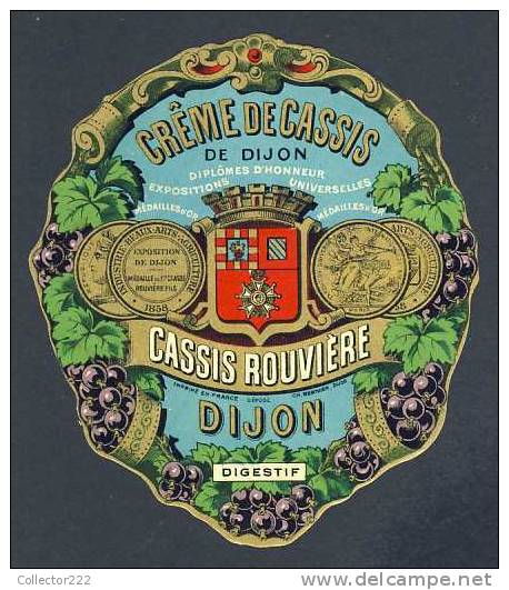 Etiquette De Liqueur: Creme De Cassis Rouviere. Decoupee (10 X 11´5 Cms) (Ref.73699) - Other & Unclassified