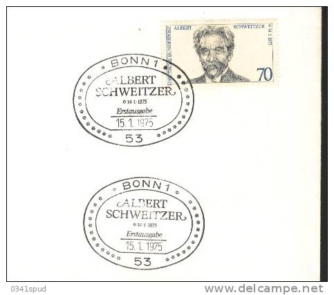 1975  Allemagne FDC Prix Nobel  Albert Schweitzer Sur Lettre Entiere - Albert Schweitzer