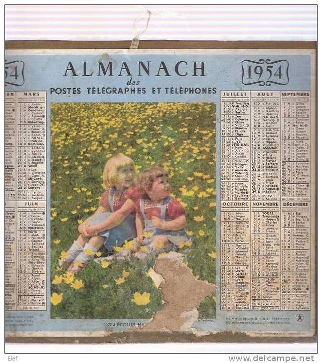 Calendrier Almanach Des PTT 1954  Oberthur (Gironde) "Enfants" ;B/TB - Grand Format : 1941-60