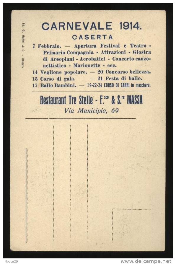CASERTA  1914 PROGRAMMA DEL CARNEVALE  - RISTORANTE TRE STELLE - Caserta
