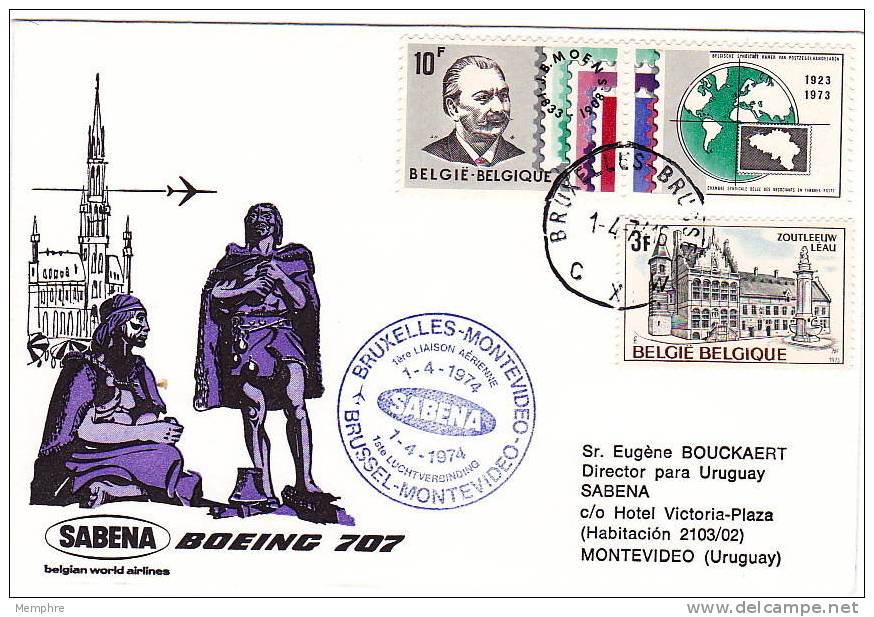 1974  Premier Vol SABENA Bruxelles- Montevideo COB 1687 Avec Vignette + 1692 - Briefe U. Dokumente