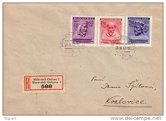Böhmen & Mähren R-Brief Mif Minr.114-116 Mährisch-Ostrau 26.3.43 - Covers & Documents