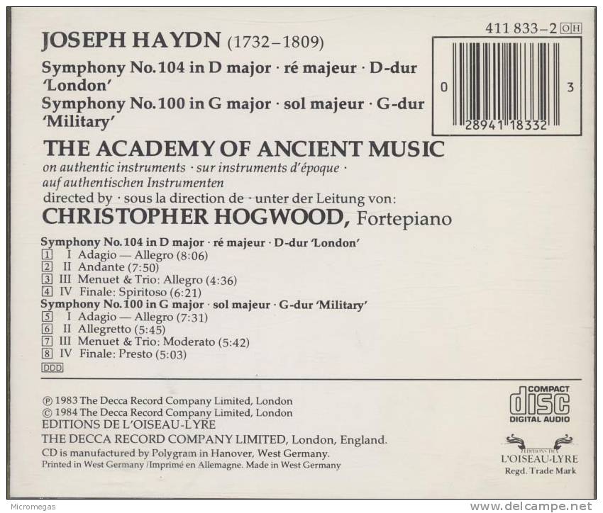 Haydn : Symphonies 100 & 104, Hogwood - Klassik