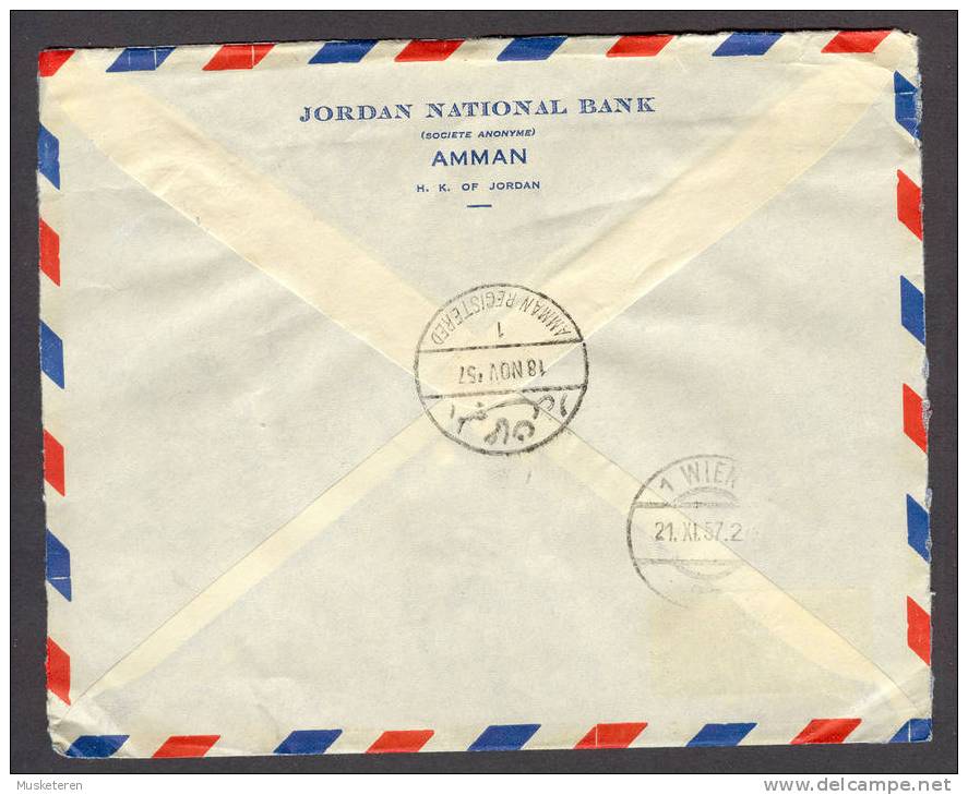 Jordan Kingdom Of, National Bank Air Mail Par Avion Registered Amman Cancel Cover 1957 Jerusalem Al Akza Mosque & Dome - Jordanien