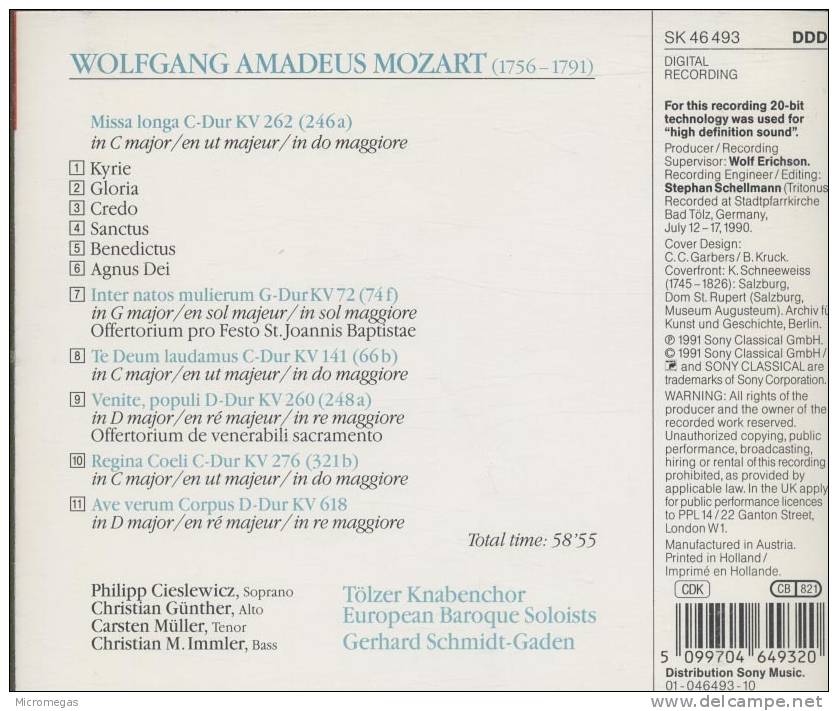 Mozart :Missa Longa, Schmidt-Gaden - Klassik