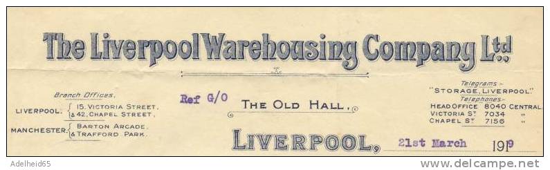 Payment Request 1919 The Liverpool Warehousing Company, The Old Hall,for Elsasser, Kirchberg, Switzerland - Svizzera