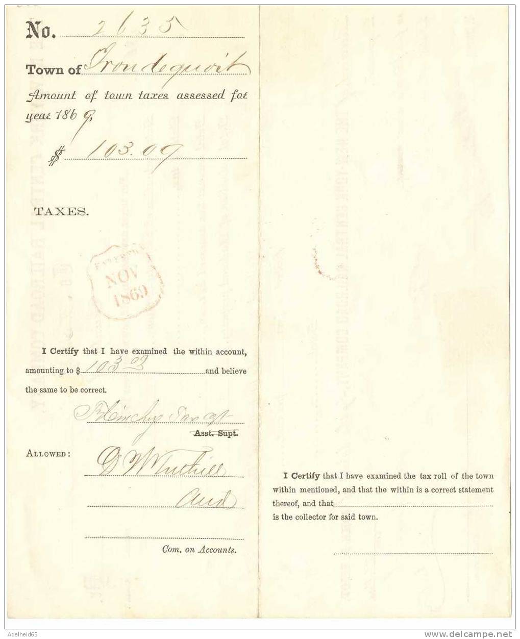 Facture, Factuur, Invoice, Rechung, 1869 New York Railroad Company, Chemins De Fer, Spoorwegen, Eisenbahn - United States