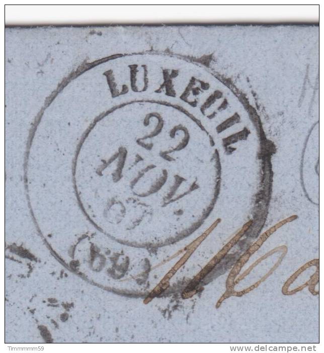 LT2410  N°22/Lettre De LUXEUIL (69) Ind5, Oblit GC 2139 Ind3, Pour Le Val D'AJOL(82), Au Dos Cachet Des Bureaux De Passe - 1862 Napoleon III