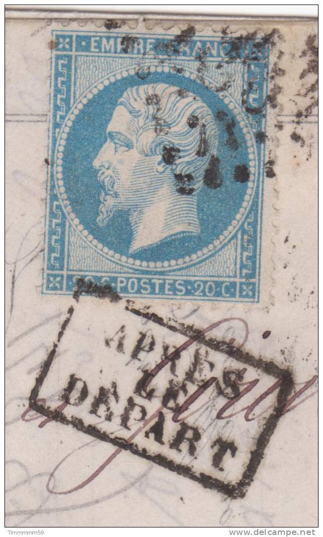 LT2417  N°22/Lettre De DIJON (20), Oblit GC 1307 Pour Le PUY EN VELAY(41), Cachet Aprés Le Depart Touchant Le Timbre - 1862 Napoleone III