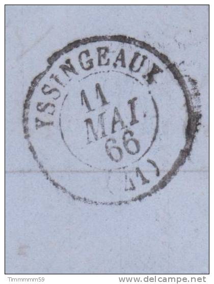 LT2423  N°22/Lettre De YSSENGEAUX (41)ind 4, Oblit GC 4357 Pour Le PUY EN VELAY(41) - 1862 Napoléon III