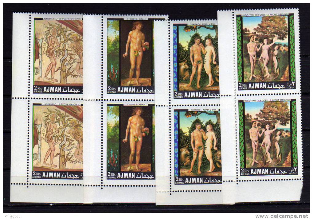 Ajman 1968, Tableaux D’Adam Et Eve,++  Postfrich+ +Mint N.H. - Religión