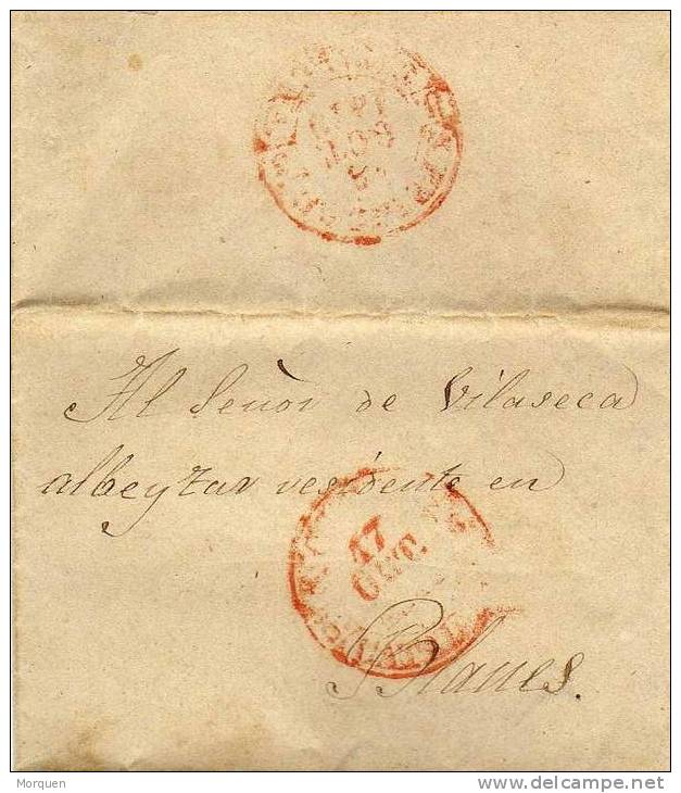 Carta Pre Filatelica  Figueras  (gerona) 1849, Fechador Baeza Y Llegada - ...-1850 Prefilatelia