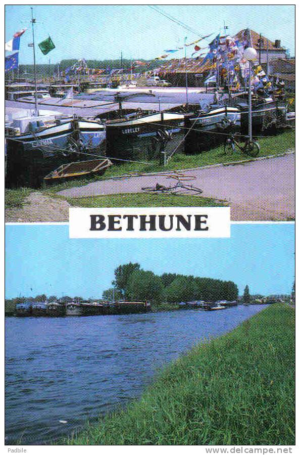 Carte Postale 62. Béthune Péniches à La Gare D'eau Trés Beau Plan - Bethune