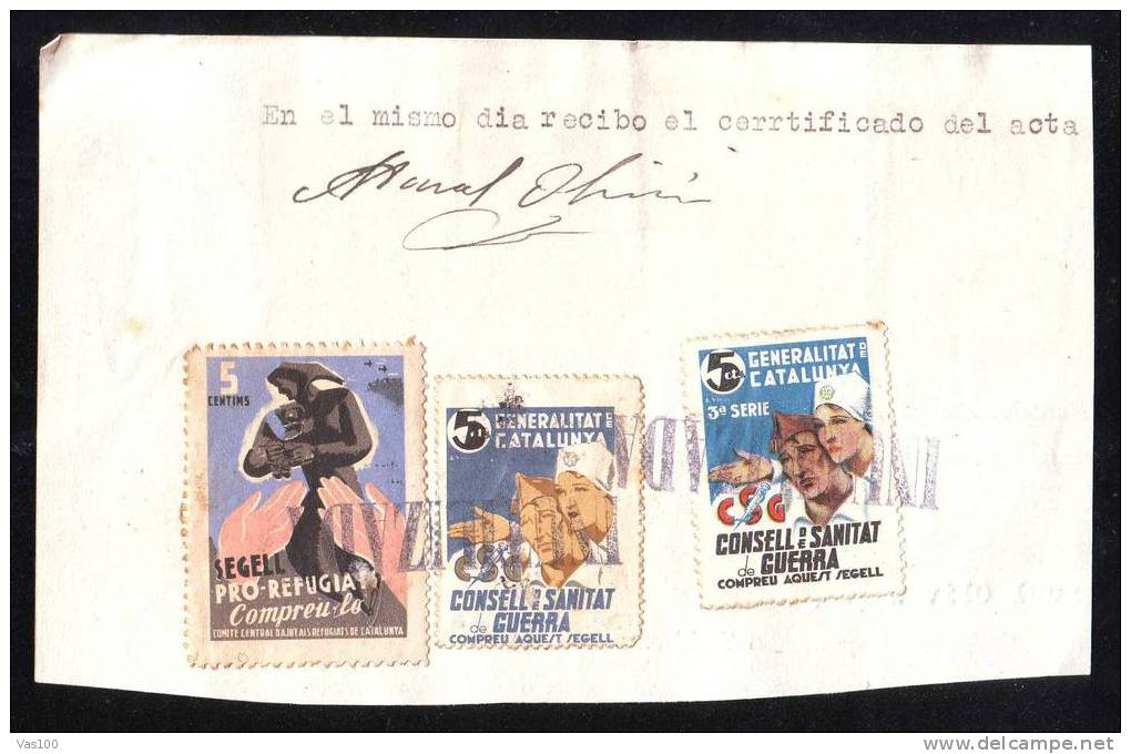 LABELS CONSELL DE SANITAT GUERRA ERROR! + 4 REVENUE STAMP GENERALITAT DE CATALUNYA - Spanish Civil War Labels