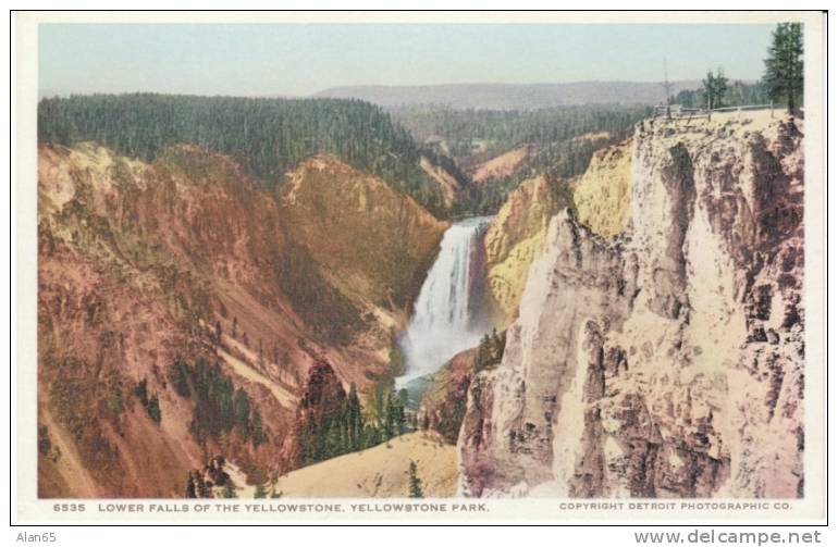 Lower Falls Of The Yellowstone River, Yellowstone Park, Detroit Photographic Co. #6535 1910s Vintage Postcard Waterfall - USA National Parks