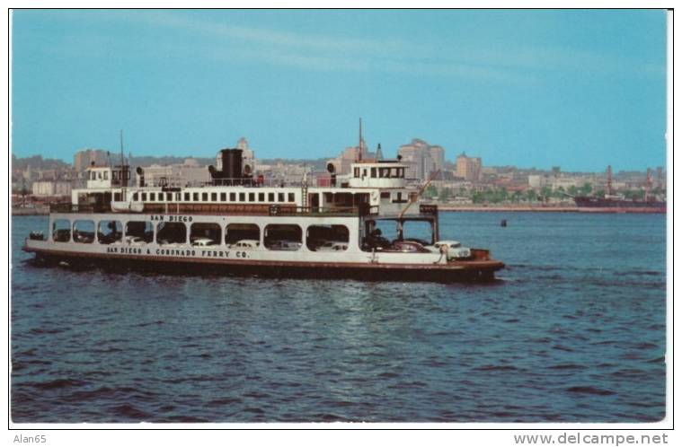 San Diego & Coronado Ferry Co. Ferry Boat, San Diego 1950s/60s Vintage Postcard - San Diego