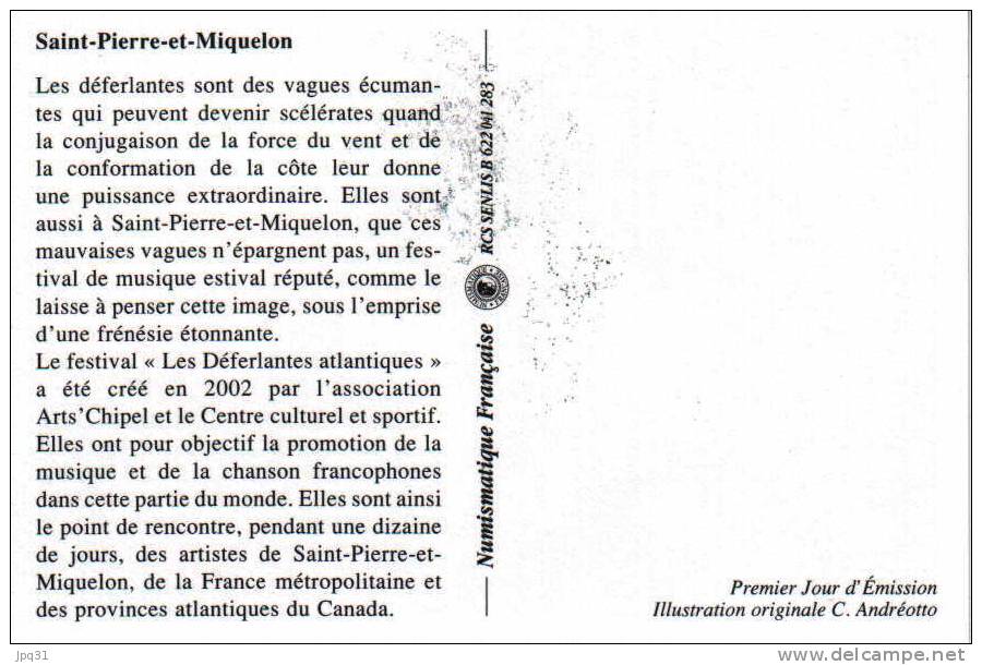 Carte Premier Jour Saint-Pierre-et-Miquelon - Saint-Pierre 09/07/08 - Festival "Les Déferlantes" - Cartes-maximum