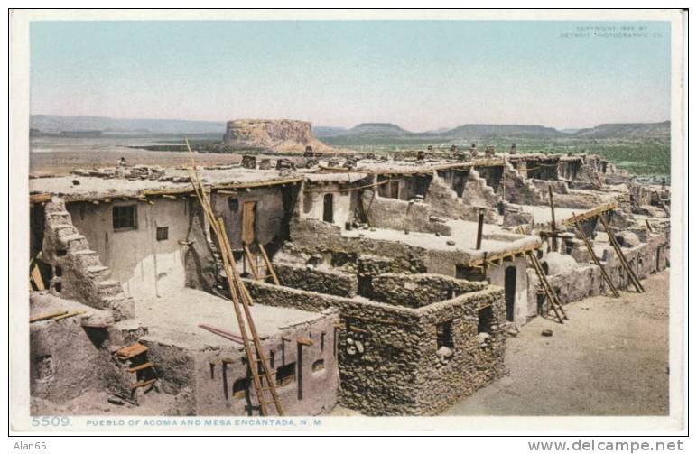 Pueblo Of Acoma And Mesa Encantada New Mexico On C1910 Vintage Detroit Photographic Co. Postcard #5509 - Indianer