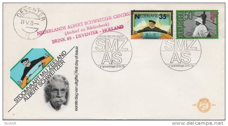 PAYS-BAS 1025 FDC Premier Jour  Cachet DEVENTER Albert SCHWEITZER NOBEL PAIX Centenaire De Sa Naissance - Albert Schweitzer