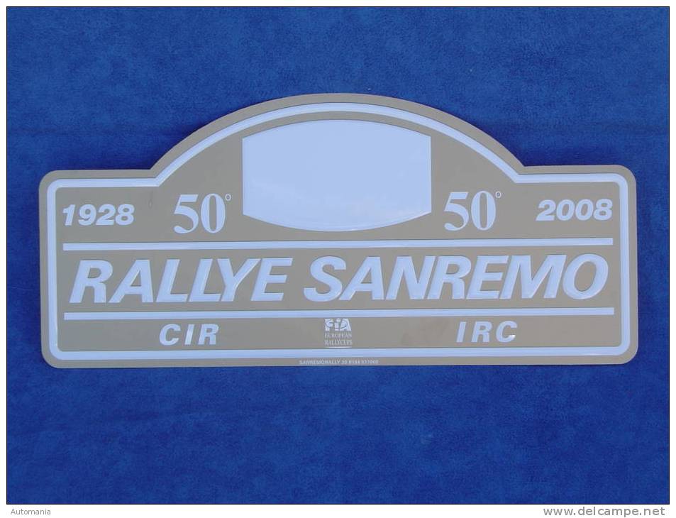 Plaque De Rallye "RALLYE SAN REMO" IRC 1928 - 2008. - Plaques De Rallye