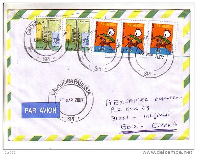 GOOD BRAZIL Postal Cover To ESTONIA 2007 - Good Stamped: Shoemaker ; Music - Lettres & Documents