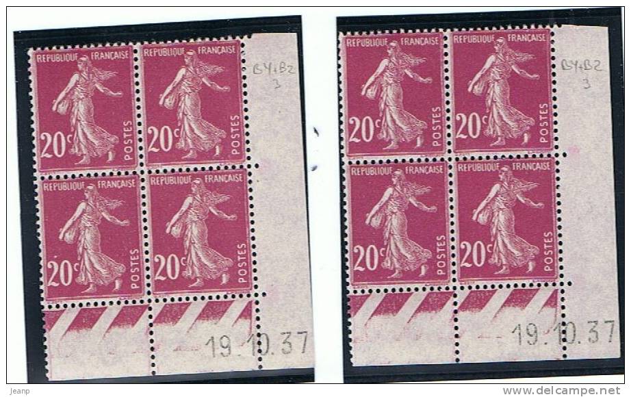 20c Semeuse Yvert 190, Paire BY+BZ 3 Du 19-10-37, ** Cote SOCO 2011 15,20 Euros - 1930-1939