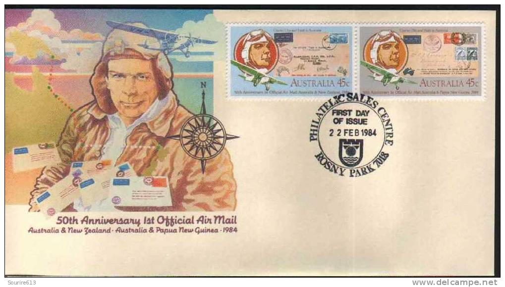 Fdc Australie 1984 Transports (Air) Charles Ulm 1934 Sur Faith In Australia Timbres Sur Timbres First Fly Airmail - Altri (Aria)