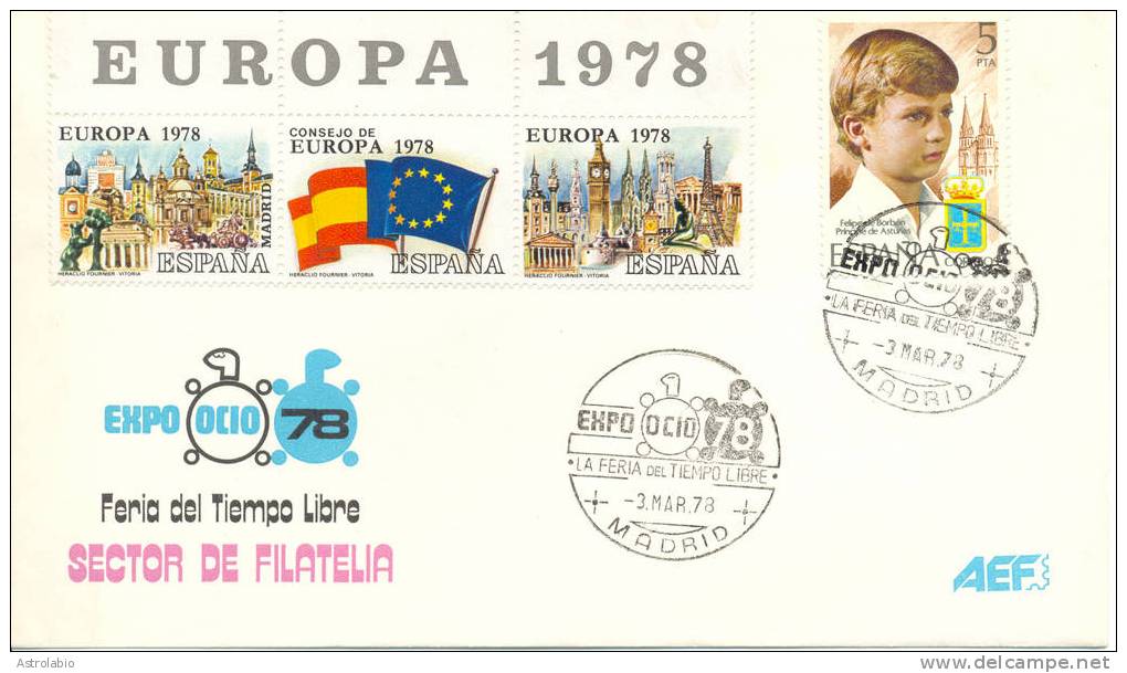 Vignettes Espagne 1978 " Adhésion De L'Espagne Au Conseil De L'Europe " - Institutions Européennes