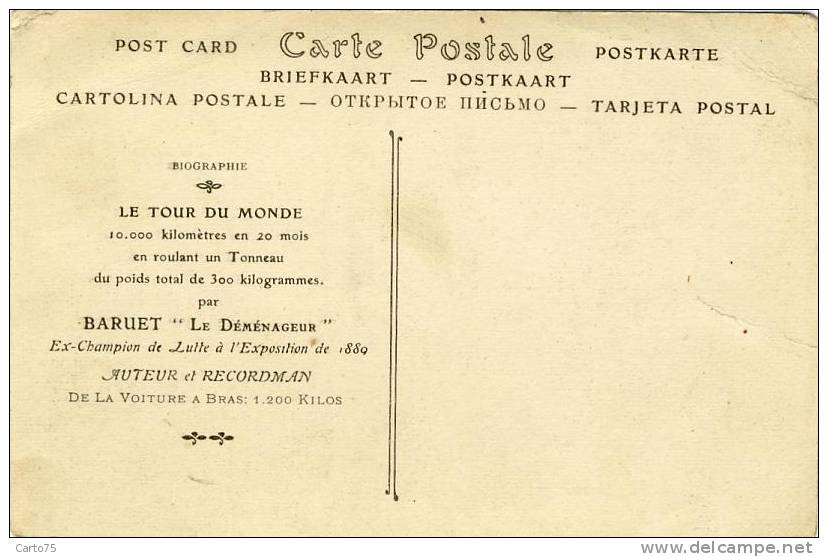 Baruet Le Déménageur - Ex-champion De Lutte 1889 - Tour Du Monde Tonneau - Record - Insolite - Lutte