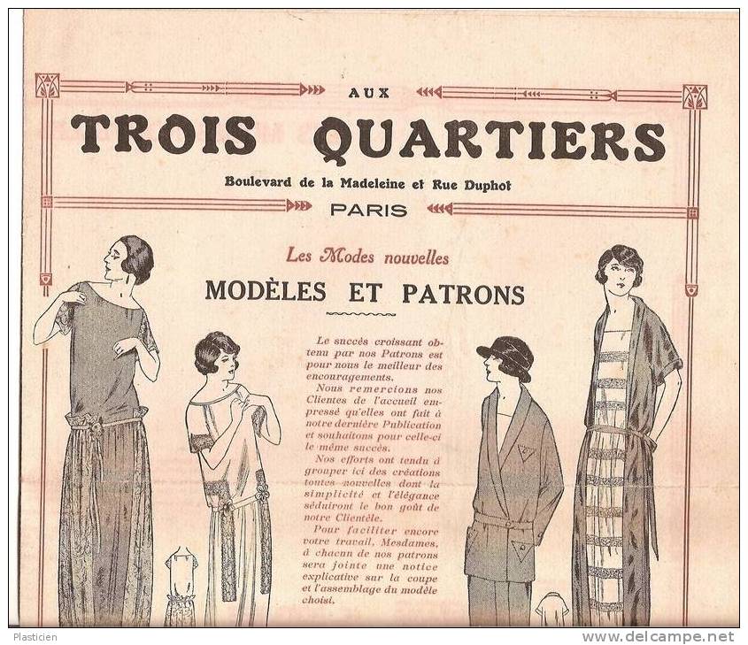 CATALOGUE DE MODE , AUX TROIS QUARTIERS, MODELES ET PATRONS - Fashion