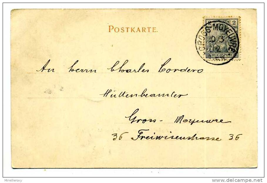 OBLITERATION GROSS-MOYEUVRE / MOYEUVRE GRANDE / 1902 / TARIF CARTE POSTALE 2 PF / SUR CARTE ALLEMANDE DE BERLIN - Altri & Non Classificati