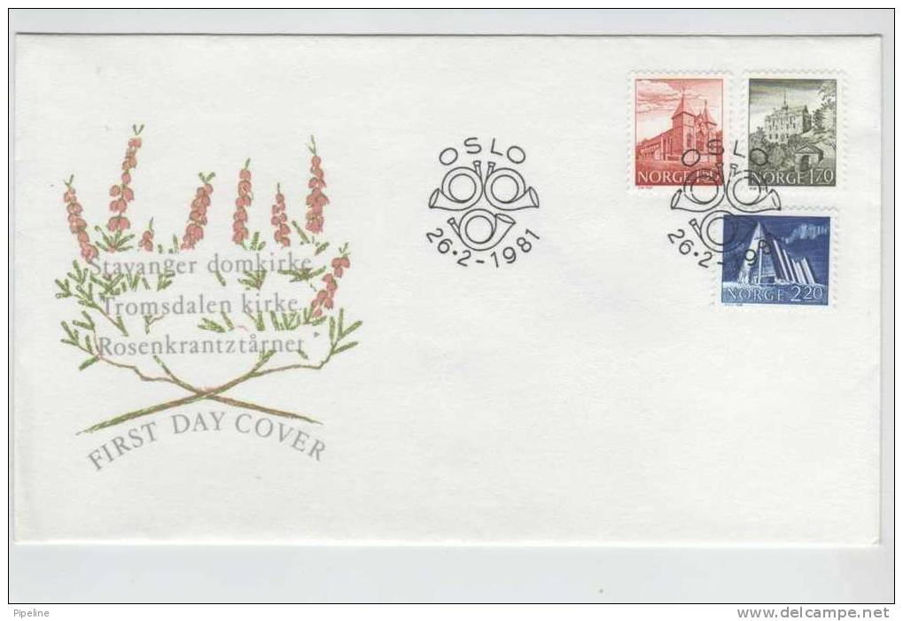 Norway FDC Buildings Set Of 3 With Cachet 26-2-1981 - FDC