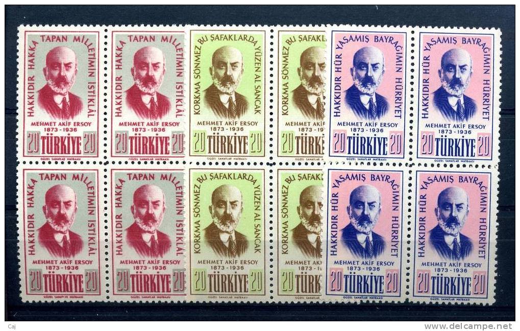 Turquie  -  1956  :  Yv  1314-16  **    Nblocs De 4 - Ungebraucht