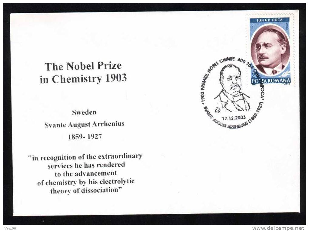 CHEMISTRY 1903 NOBEL PRIZE ;SWEDEN, SVANTE A. ARRHENIUS. - Química
