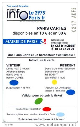 @+ PARKING PARIS  - ABONNEMENT RESIDENT - 10 € - ORGA1 - SERIE 0217. - Parkeerkaarten