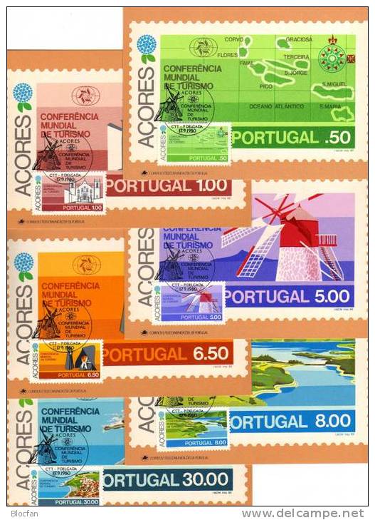 Ferienorte Der Insel 1980 Tourismuskonferenz Portugal Azoren 336/1 Maxi-Card O 12€ Set From Europa - Maximumkaarten