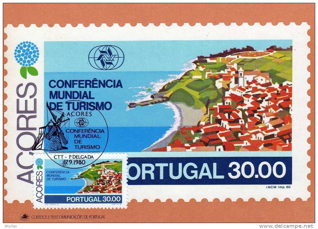 Ferienorte Der Insel 1980 Tourismuskonferenz Portugal Azoren 336/1 Maxi-Card O 12€ Set From Europa - Maximumkaarten