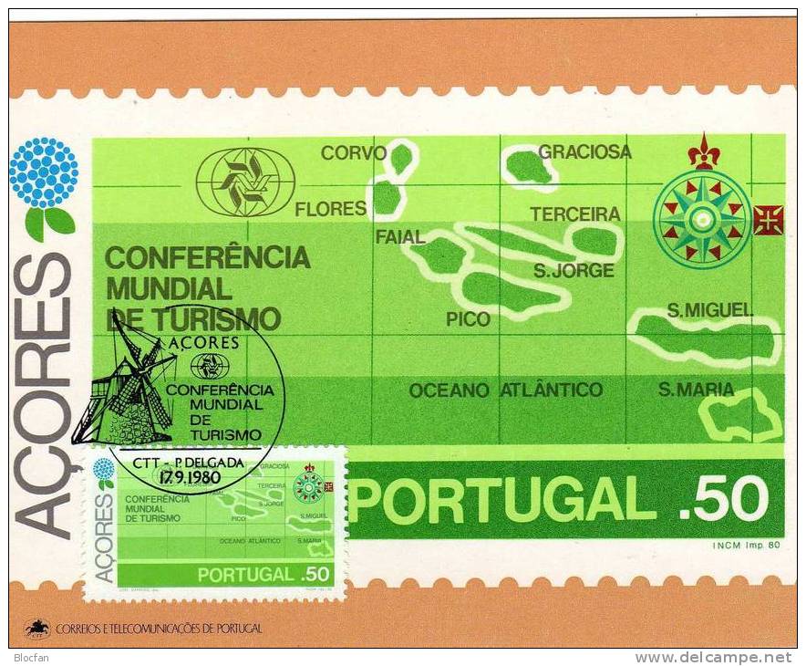 Ferienorte Der Insel 1980 Tourismuskonferenz Portugal Azoren 336/1 Maxi-Card O 12€ Set From Europa - Maximumkaarten