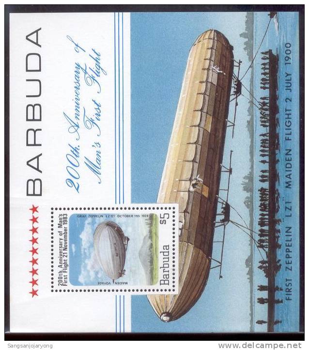 SHEET, Barbuda Sc581 Graf Zeppelin, 1928 - Airships