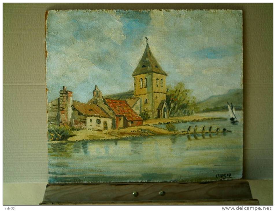 - HAMEAU AU BORD DE L´EAU . HUILE SUR ISOREL  . SIGNEE . - Oils